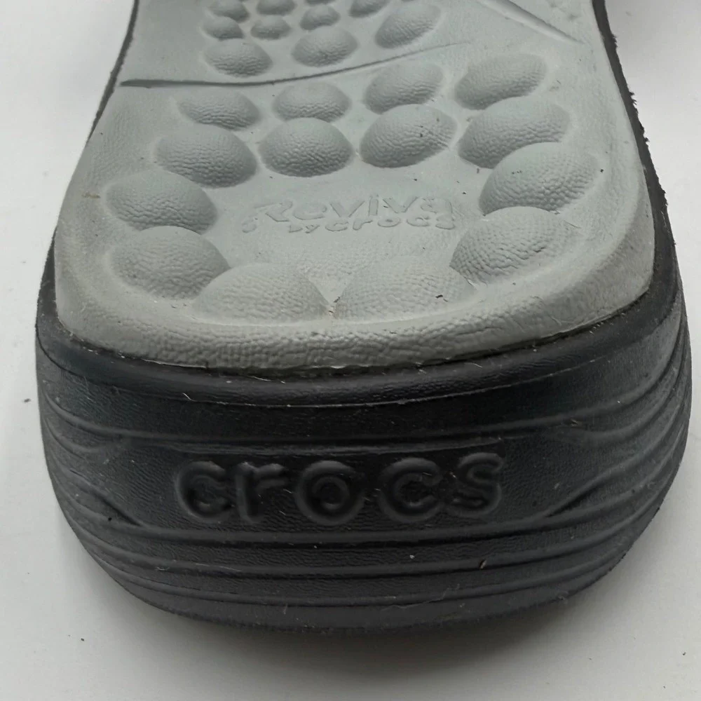 Crocs Reviva Slide Sandals Mens 10 Womens 12 Black Grey Massage Pod Athletic